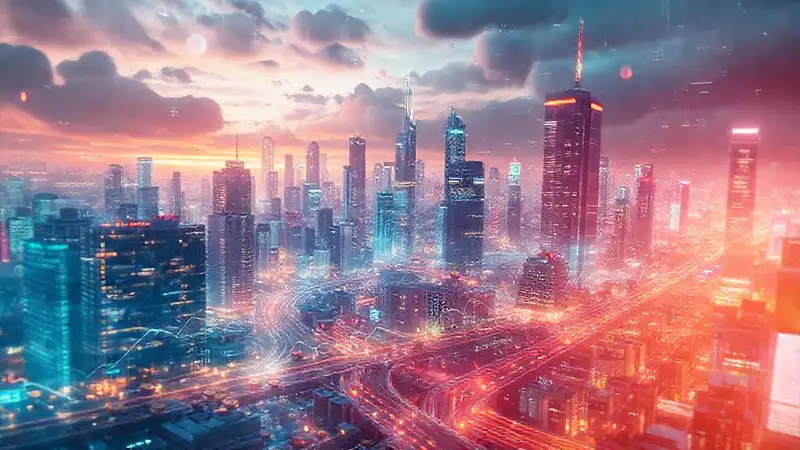Ciudad futurista, líneas de tiempo y esperanza